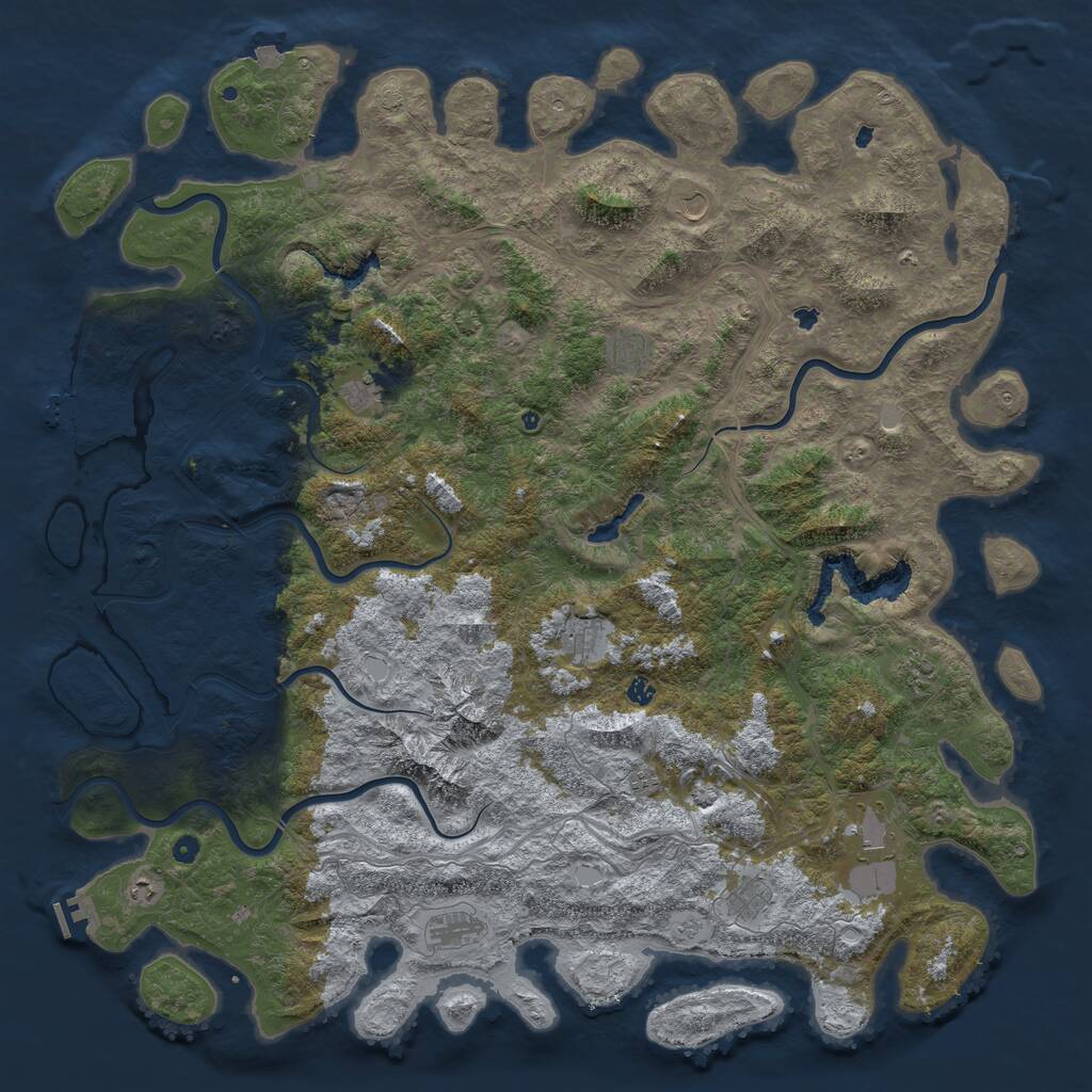 Rust Map: Procedural Map, Size: 6000, Seed: 4444, 17 Monuments