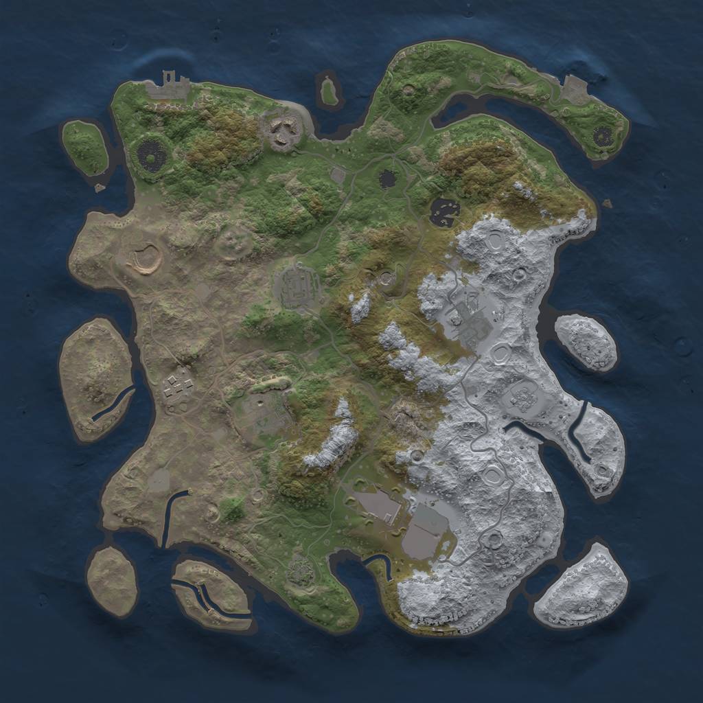 Rust Map: Procedural Map, Size: 3500, Seed: 128785343, 15 Monuments