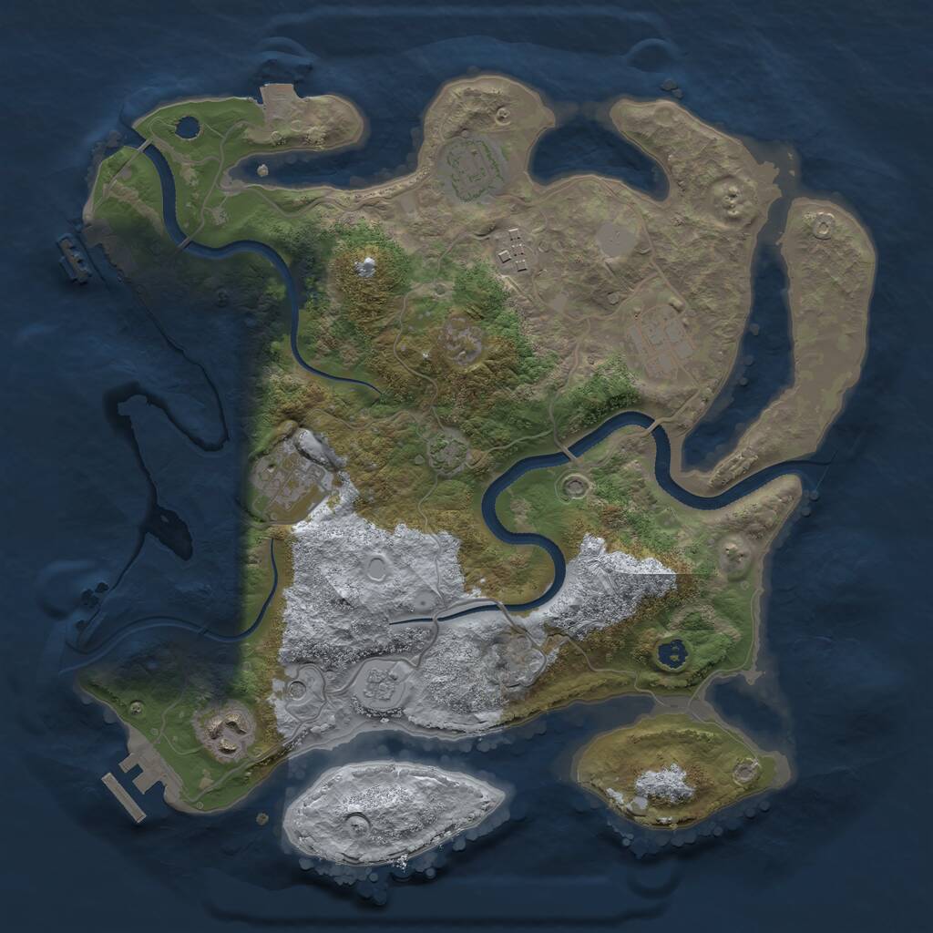 Rust Map: Procedural Map, Size: 3250, Seed: 1833396294, 11 Monuments