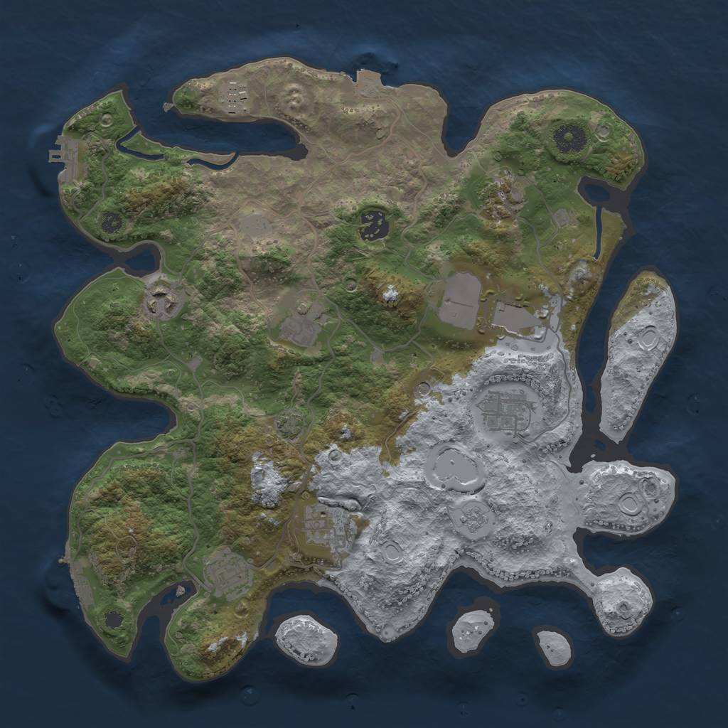 Rust Map: Procedural Map, Size: 3500, Seed: 942277734, 17 Monuments
