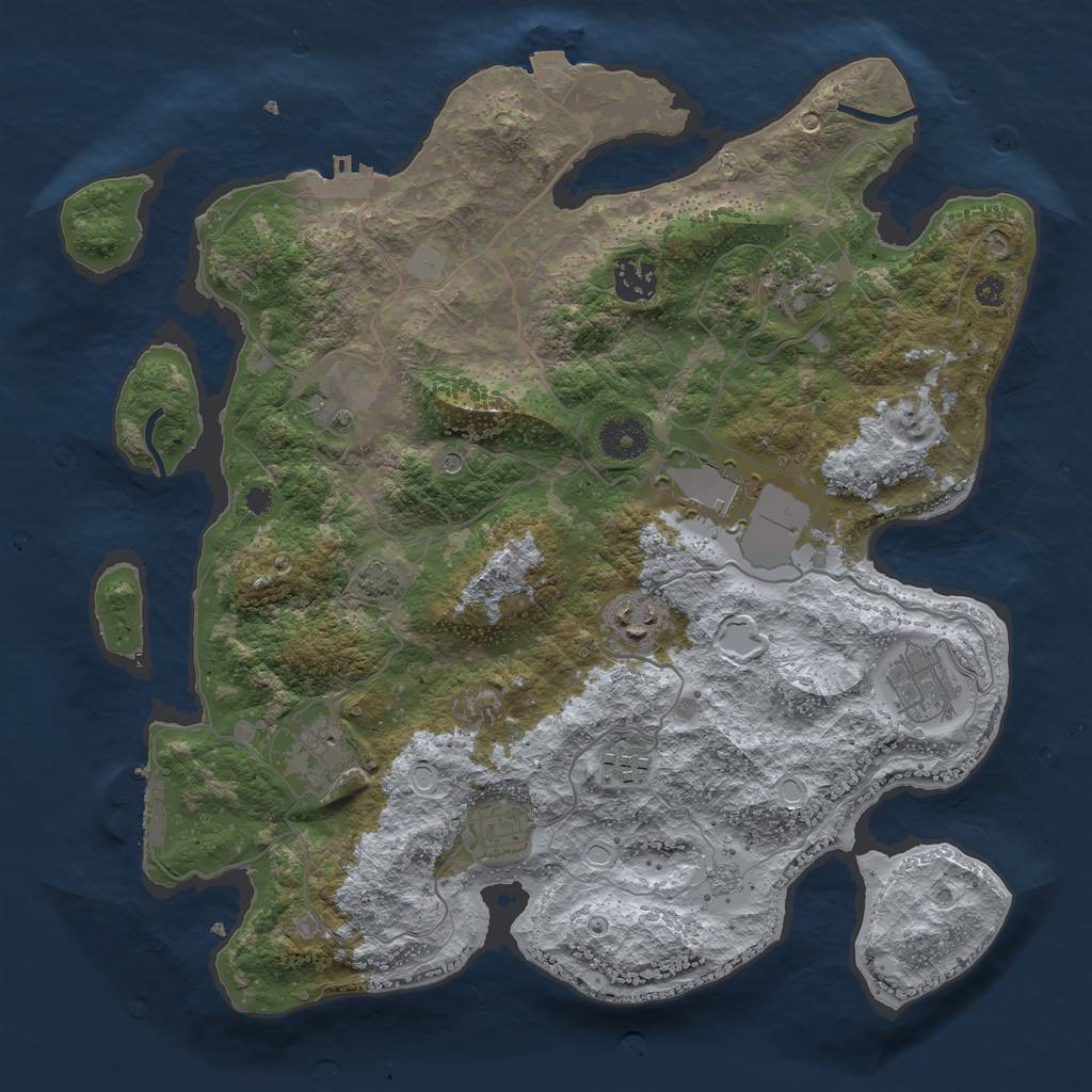 Rust Map: Procedural Map, Size: 3600, Seed: 1301978103, 17 Monuments