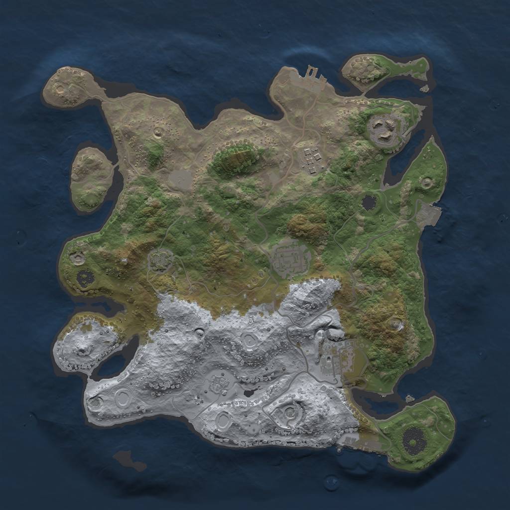 Rust Map: Procedural Map, Size: 3000, Seed: 18853, 12 Monuments