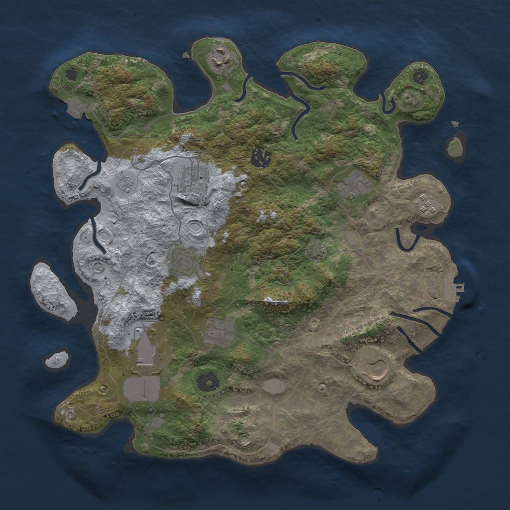 Rust Map: Procedural Map, Size: 3600, Seed: 1410692040, 16 Monuments