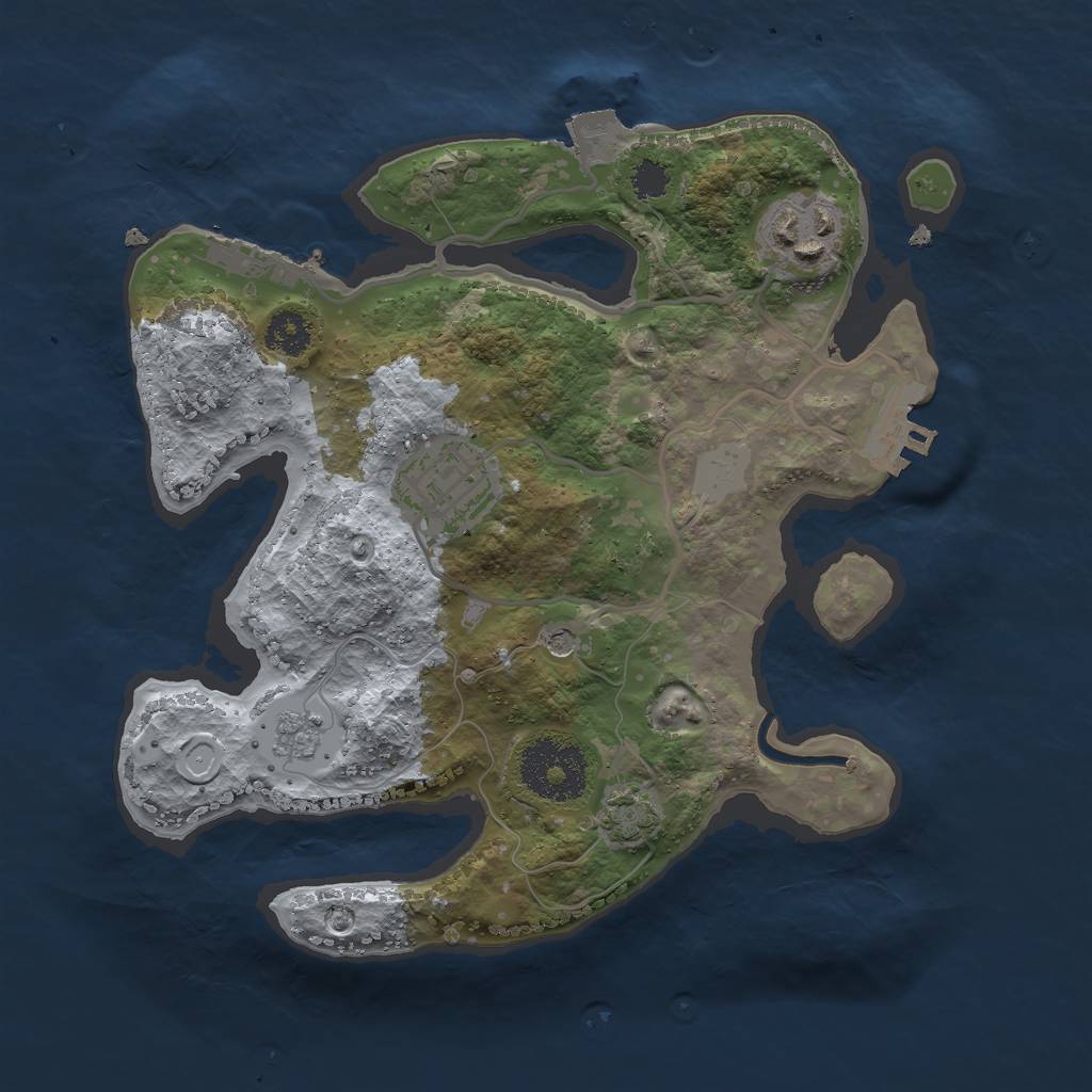 Rust Map: Procedural Map, Size: 2500, Seed: 2040670885, 10 Monuments