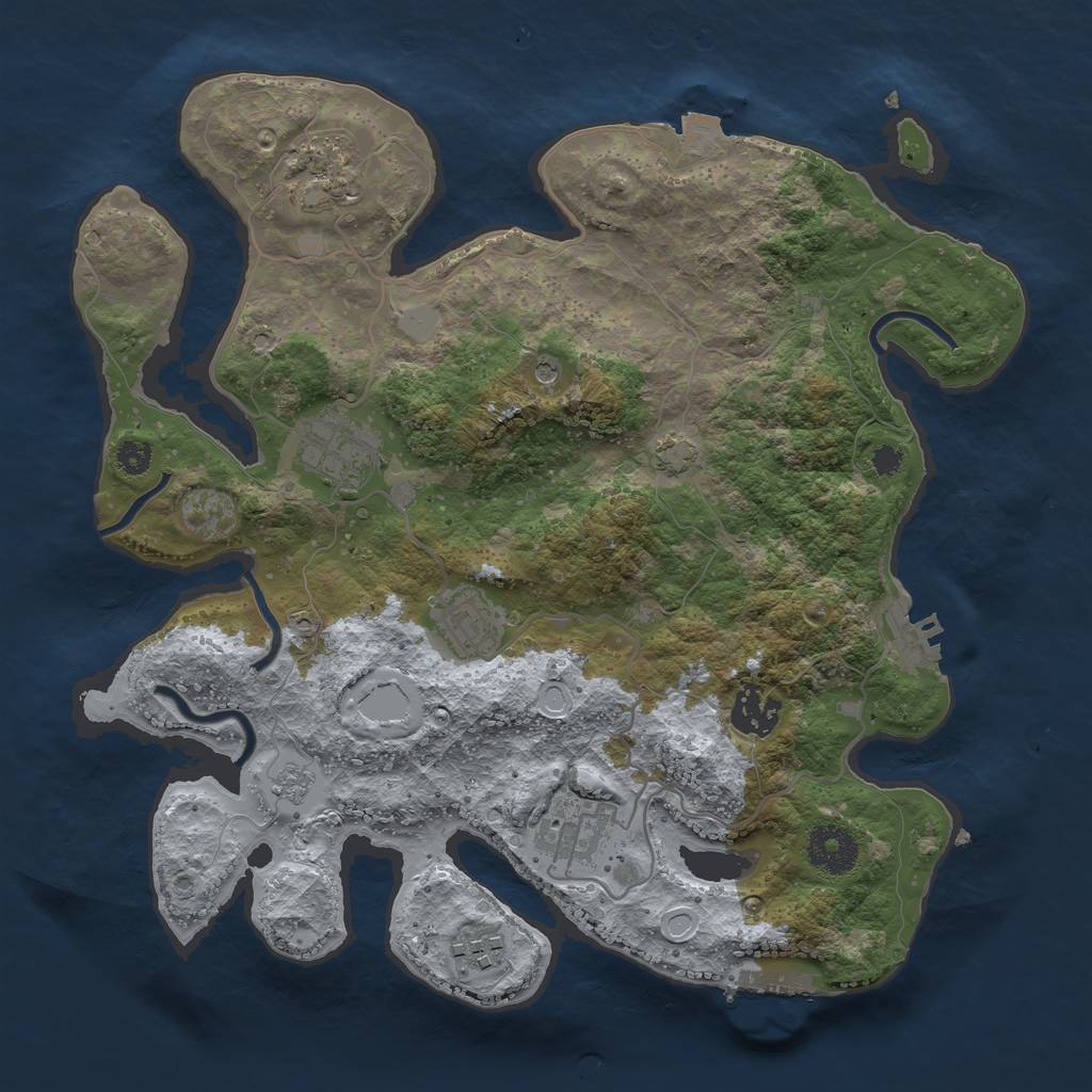 Rust Map: Procedural Map, Size: 3250, Seed: 45308008, 14 Monuments