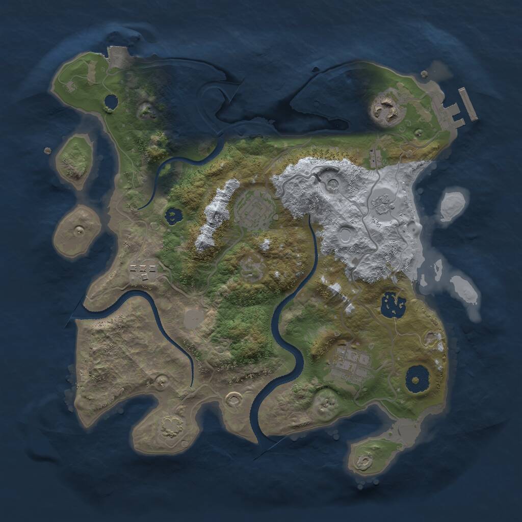 Rust Map: Procedural Map, Size: 3000, Seed: 648253, 10 Monuments