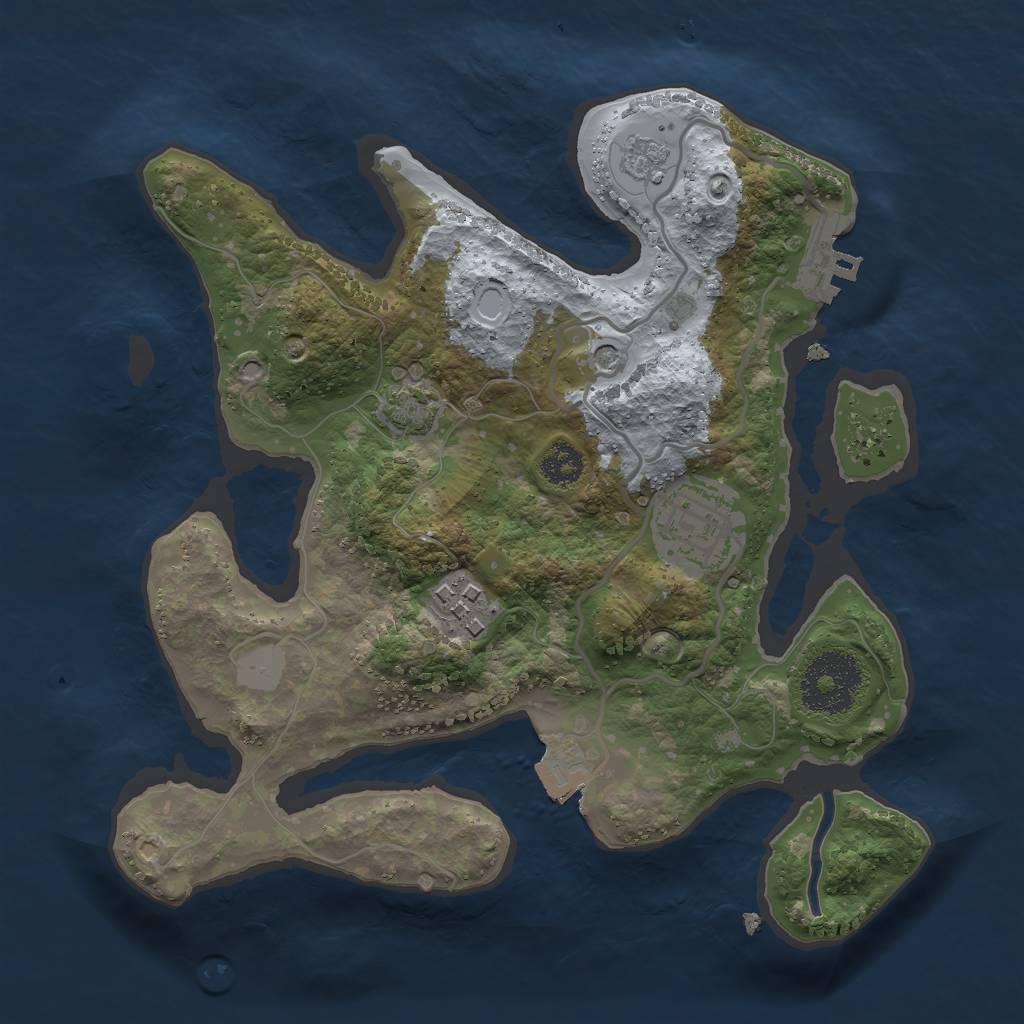 Rust Map: Procedural Map, Size: 2500, Seed: 1250824981, 9 Monuments