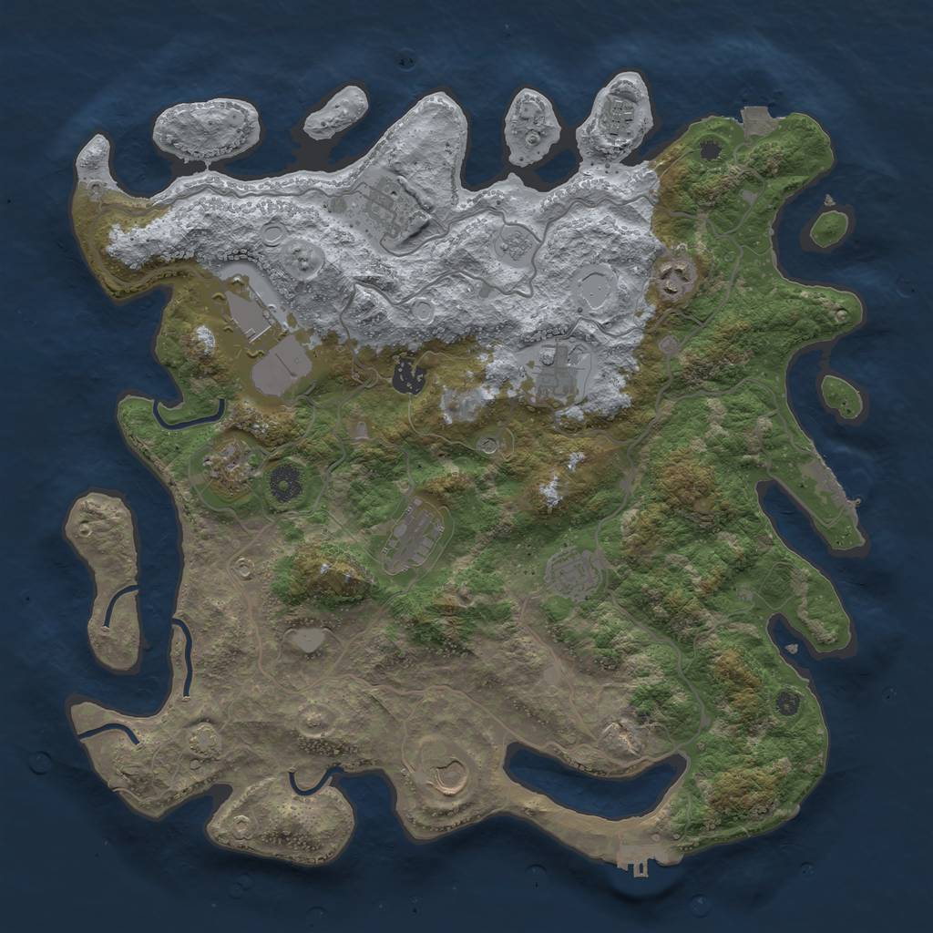 Rust Map: Procedural Map, Size: 4000, Seed: 1070505105, 18 Monuments