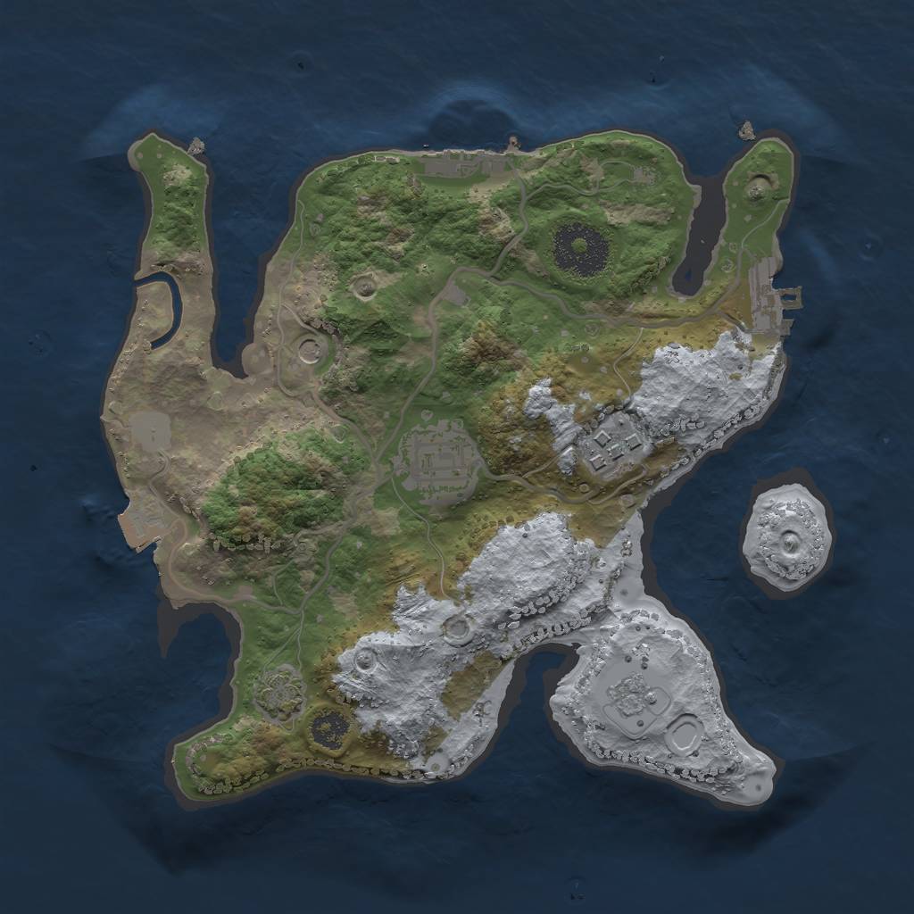 Rust Map: Procedural Map, Size: 2500, Seed: 1043856845, 10 Monuments