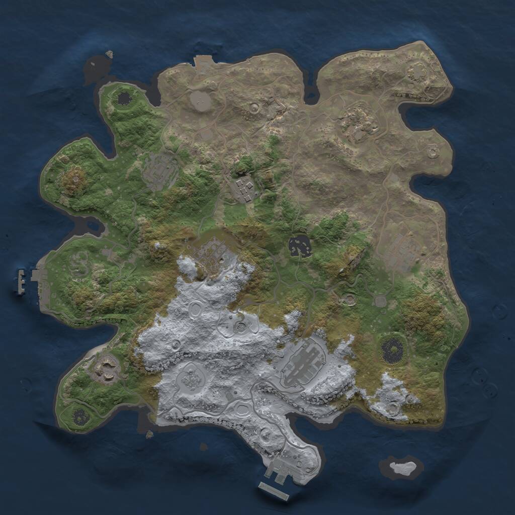 Rust Map: Procedural Map, Size: 3250, Seed: 2107338867, 14 Monuments