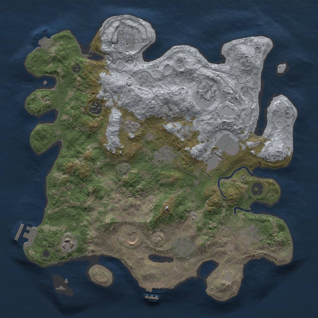 Rust Map: Procedural Map, Size: 3700, Seed: 60738536, 16 Monuments