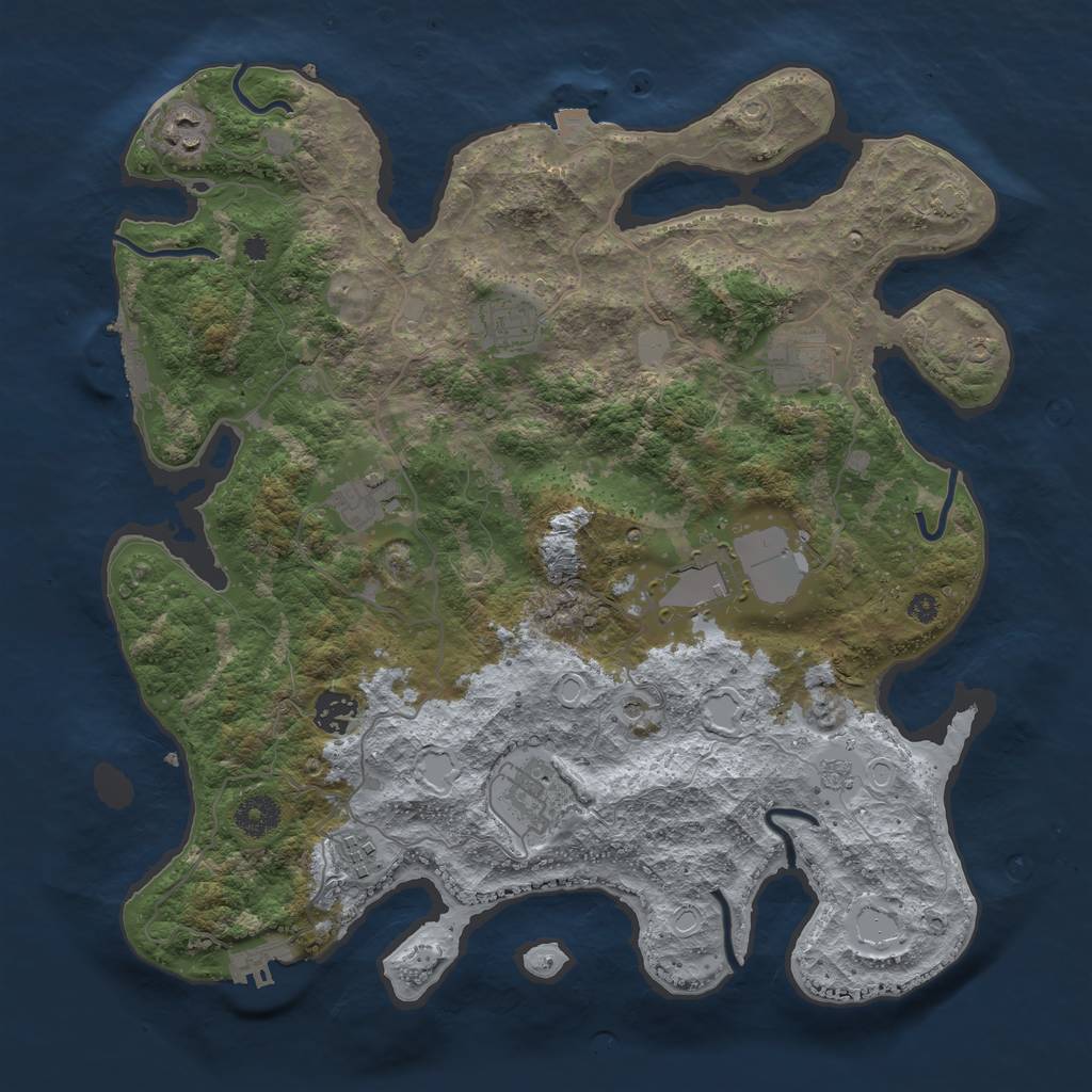 Rust Map: Procedural Map, Size: 3750, Seed: 2115749828, 16 Monuments