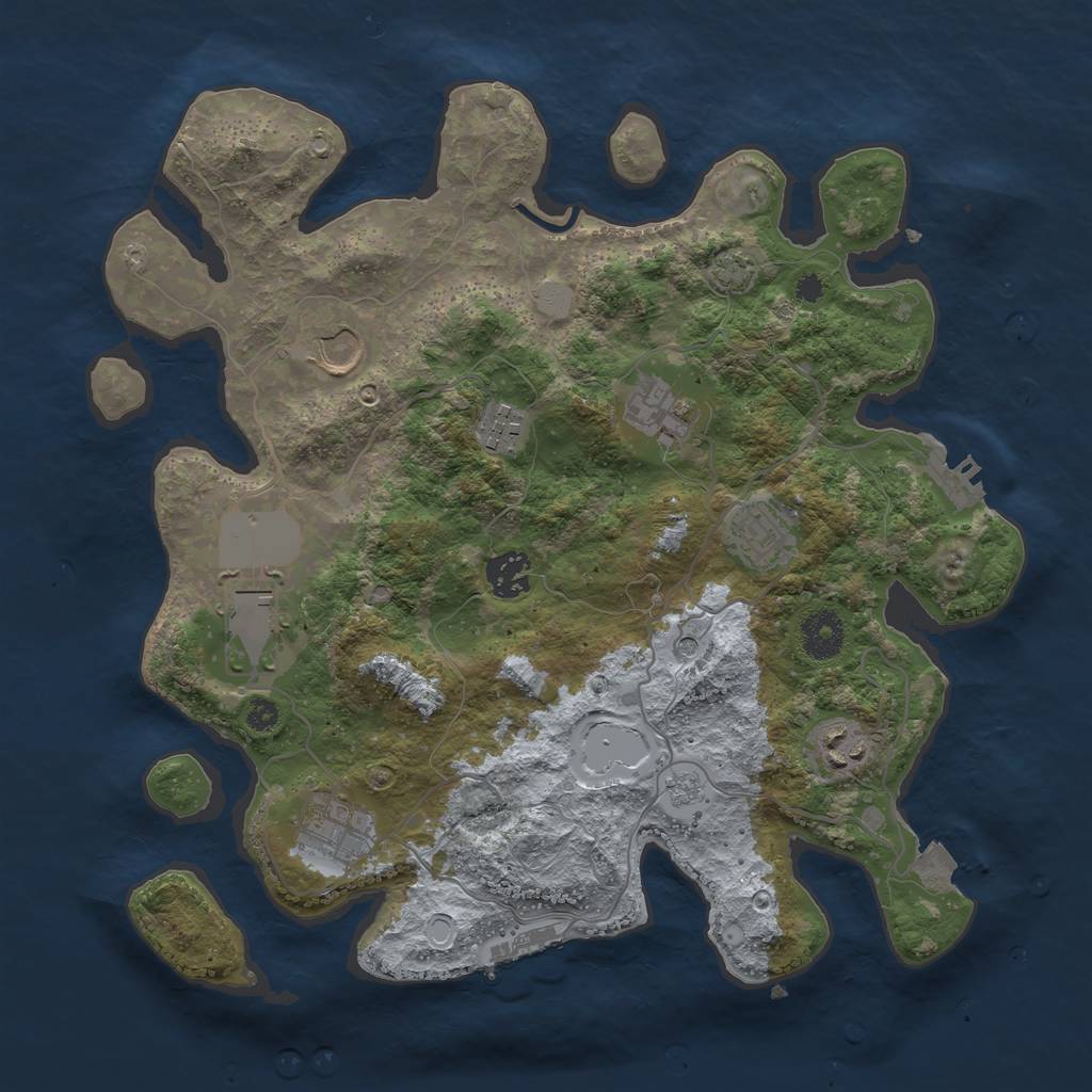 Rust Map: Procedural Map, Size: 3500, Seed: 2078175406, 16 Monuments