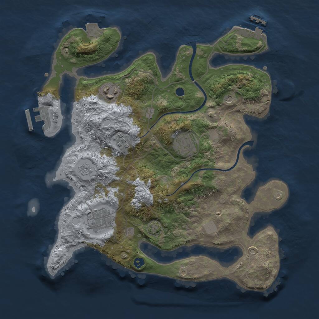 Rust Map: Procedural Map, Size: 3000, Seed: 5757, 10 Monuments
