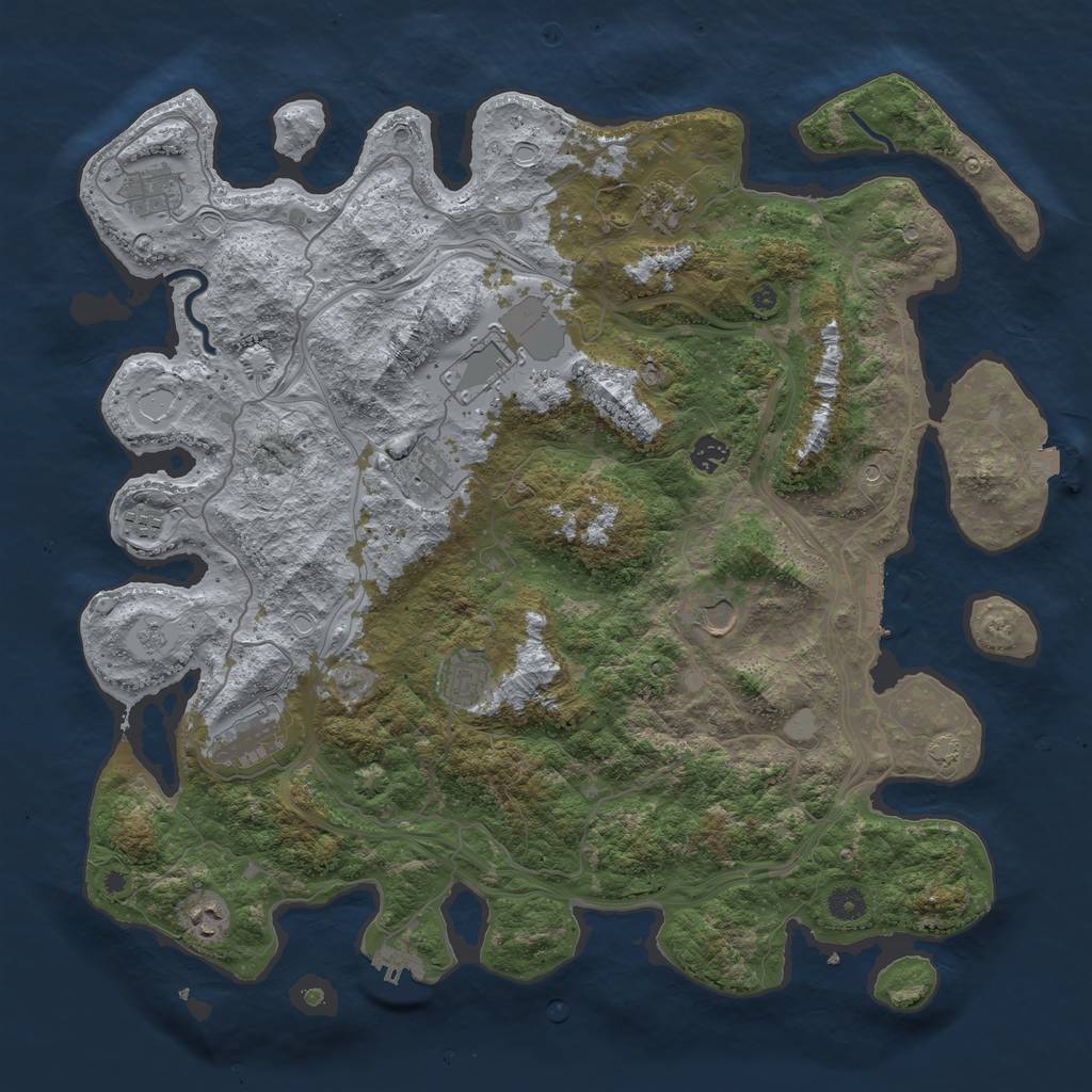 Rust Map: Procedural Map, Size: 4500, Seed: 1430262775, 18 Monuments