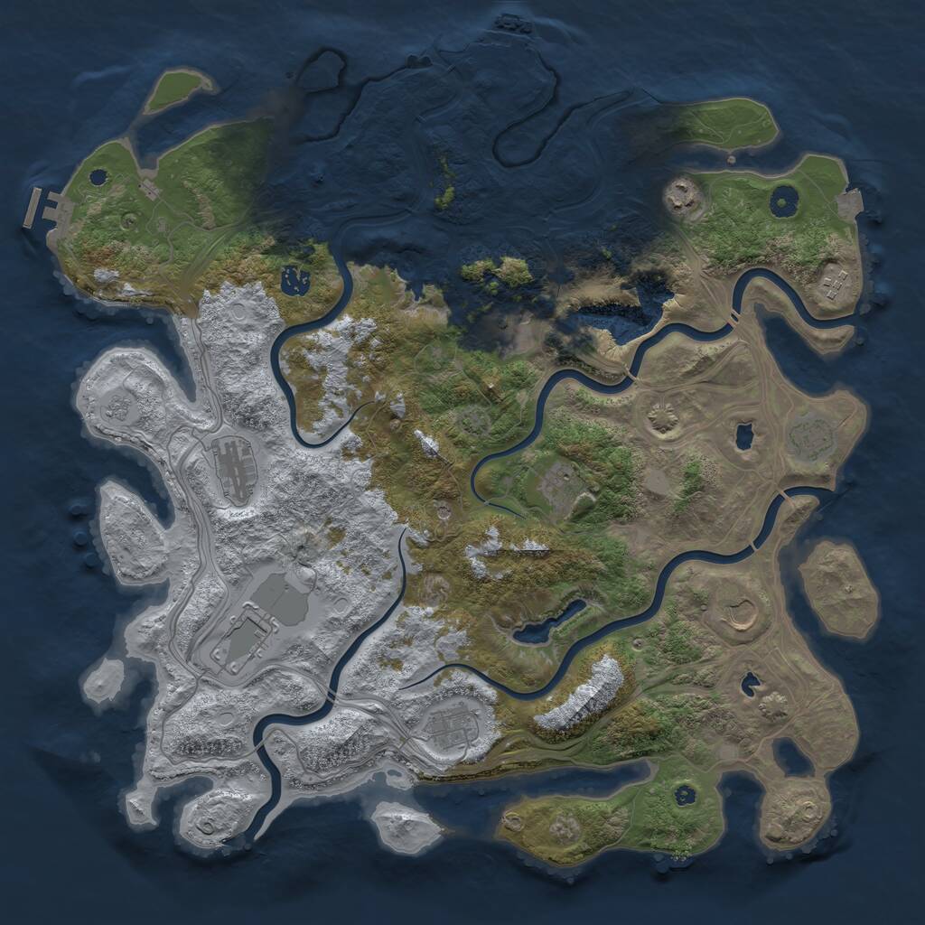 Rust Map: Procedural Map, Size: 4500, Seed: 1295401104, 16 Monuments