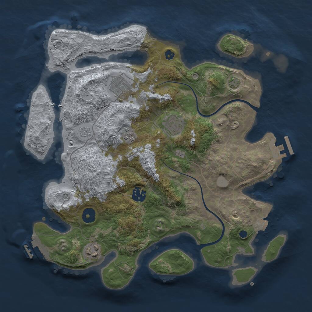 Rust Map: Procedural Map, Size: 3250, Seed: 2056095831, 11 Monuments