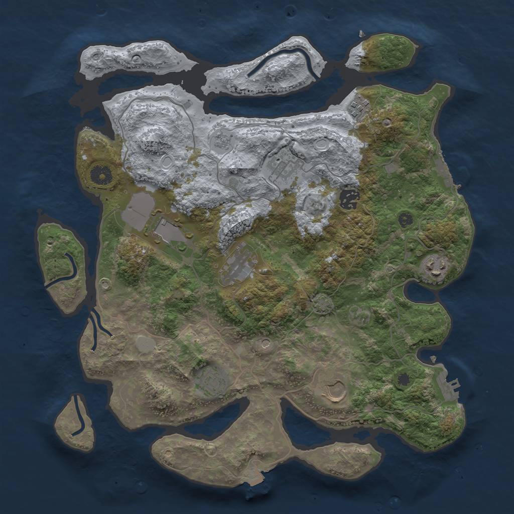 Rust Map: Procedural Map, Size: 3650, Seed: 30384354, 16 Monuments
