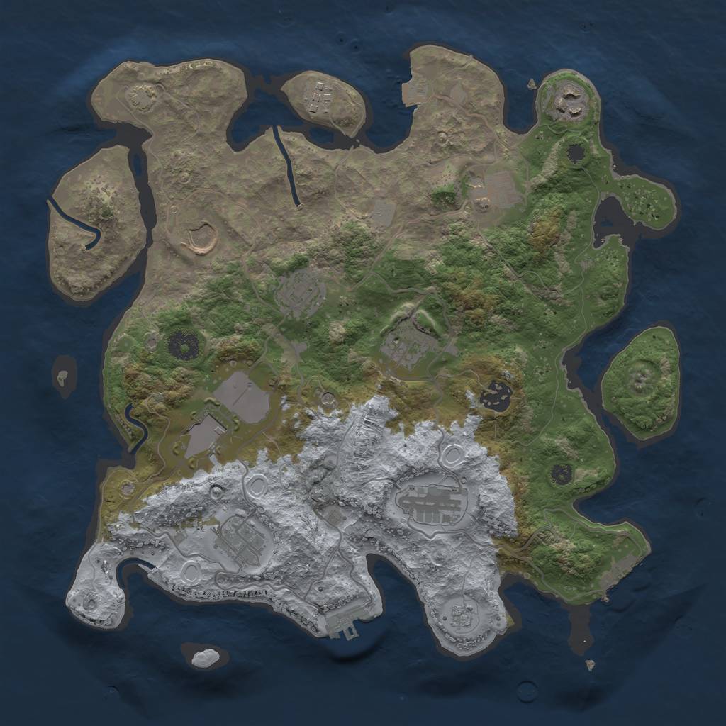 Rust Map: Procedural Map, Size: 3500, Seed: 730298001, 18 Monuments