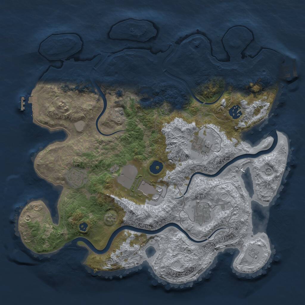 Rust Map: Procedural Map, Size: 3500, Seed: 1966730237, 12 Monuments
