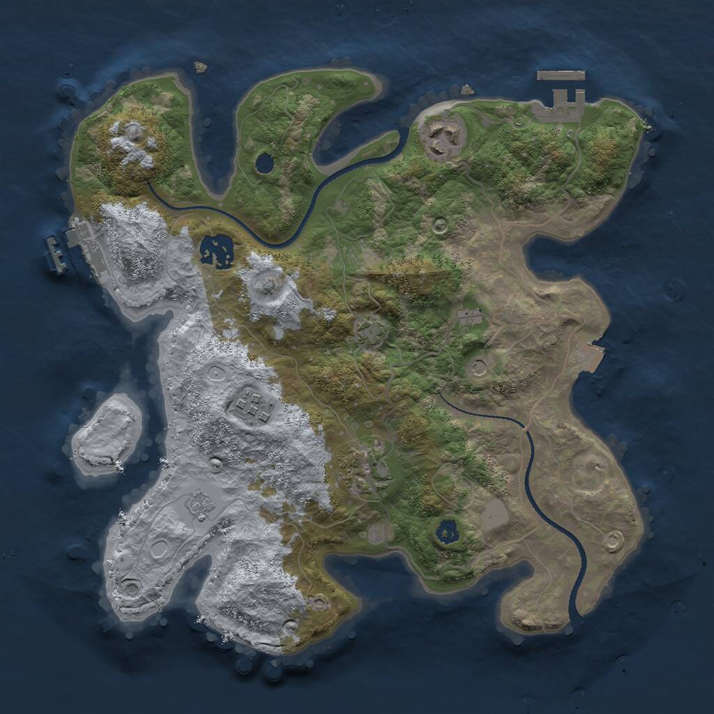 Rust Map: Procedural Map, Size: 3000, Seed: 12384, 10 Monuments