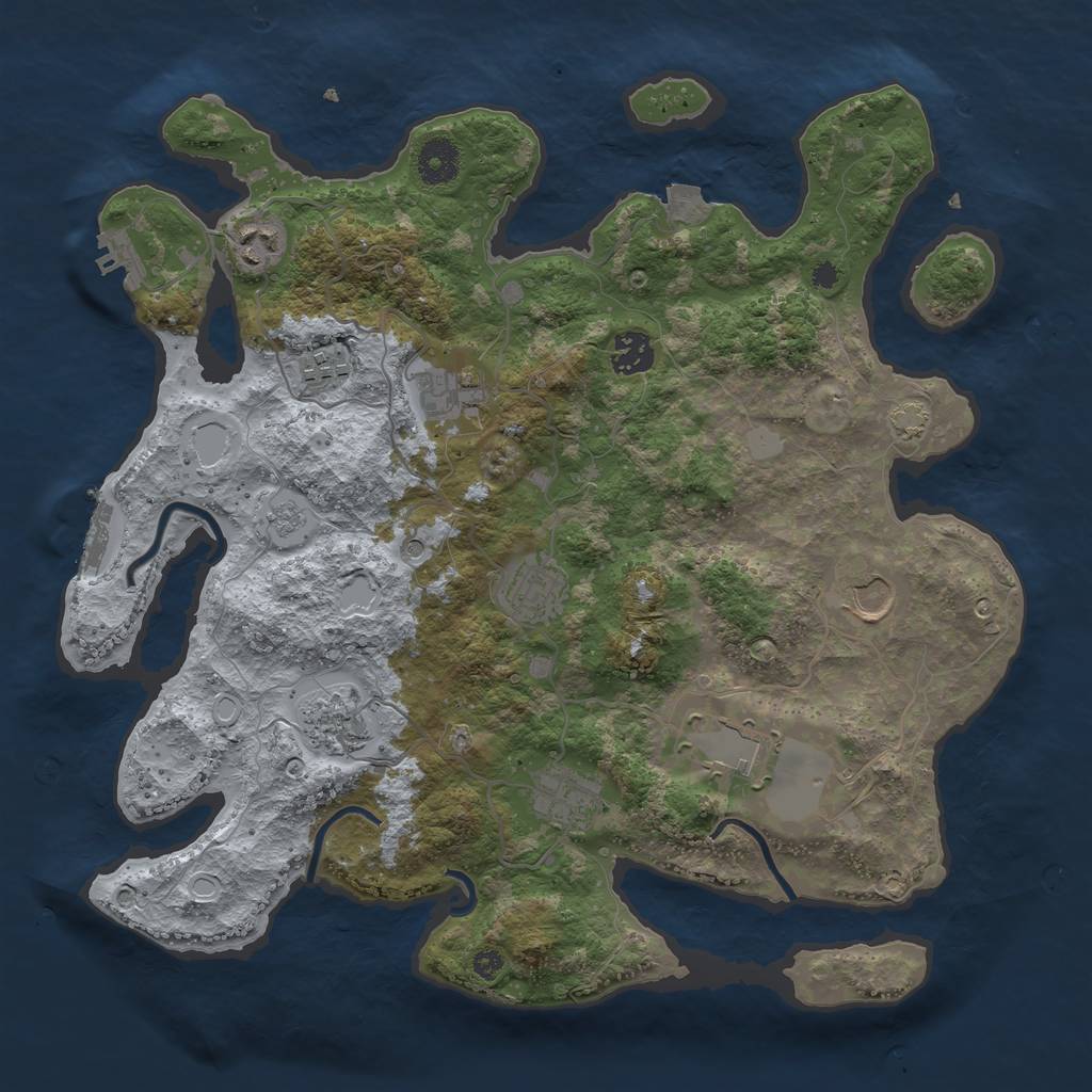 Rust Map: Procedural Map, Size: 3700, Seed: 1969676685, 17 Monuments