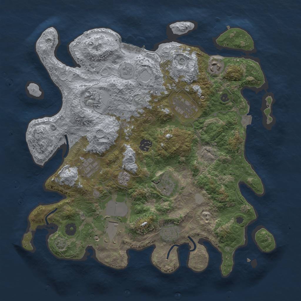 Rust Map: Procedural Map, Size: 3700, Seed: 2093380590, 16 Monuments