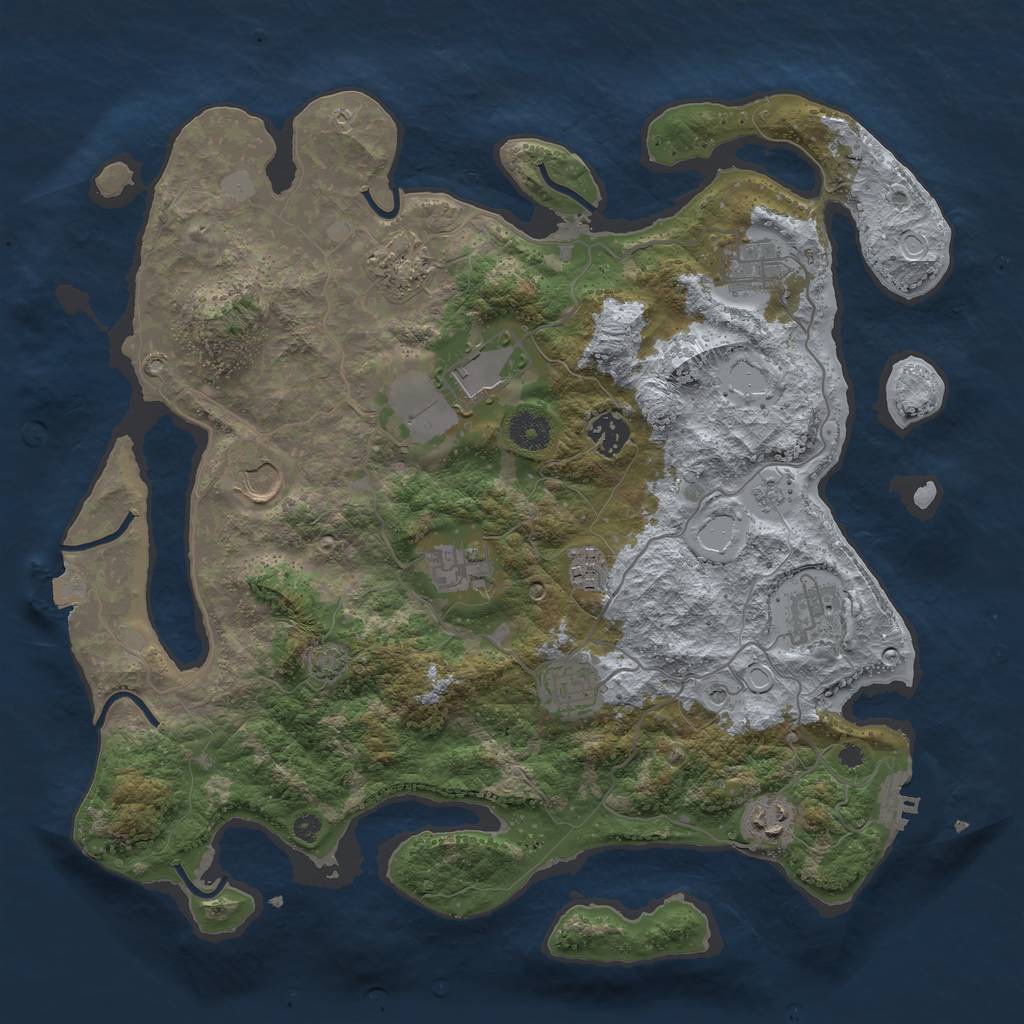 Rust Map: Procedural Map, Size: 3800, Seed: 34324643, 17 Monuments