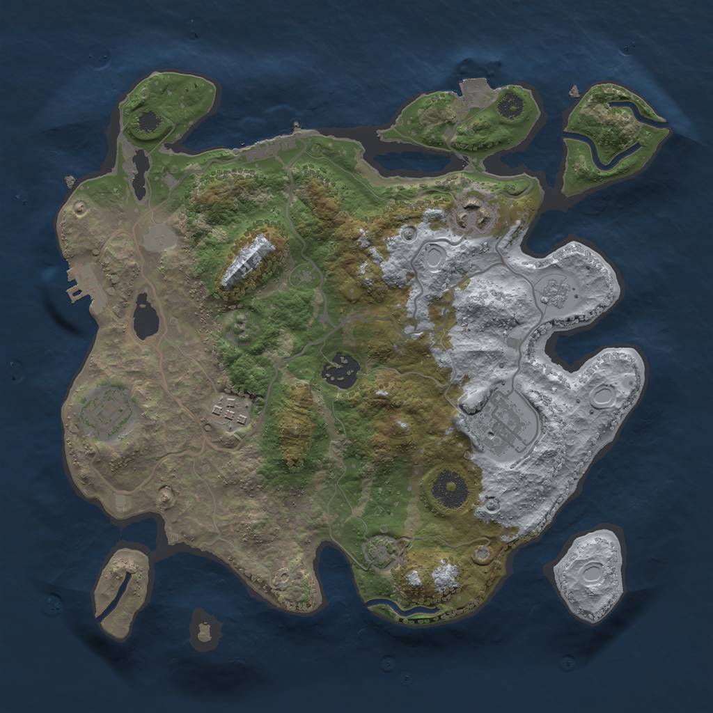 Rust Map: Procedural Map, Size: 3000, Seed: 1077888536, 12 Monuments