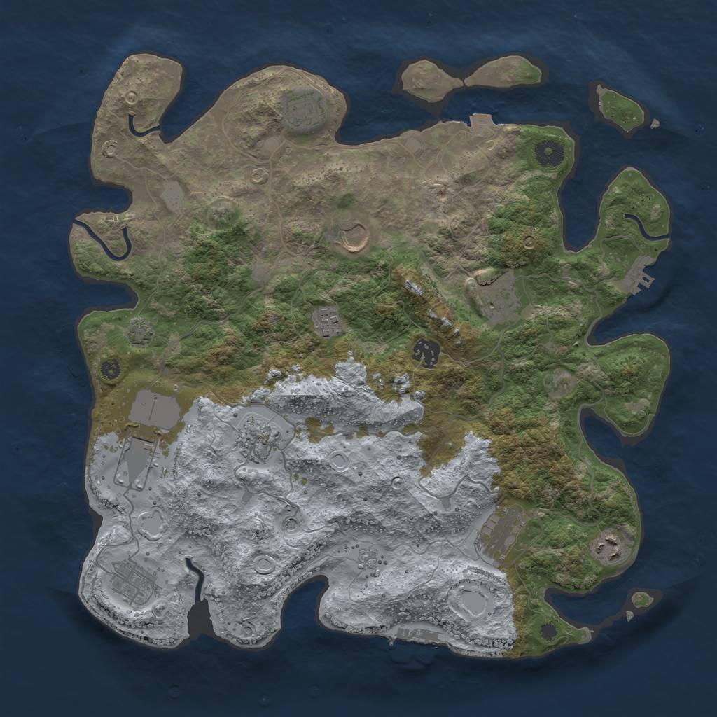 Rust Map: Procedural Map, Size: 3800, Seed: 1288323543, 18 Monuments