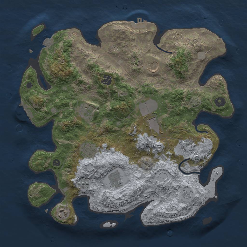 Rust Map: Procedural Map, Size: 3500, Seed: 1345807135, 17 Monuments