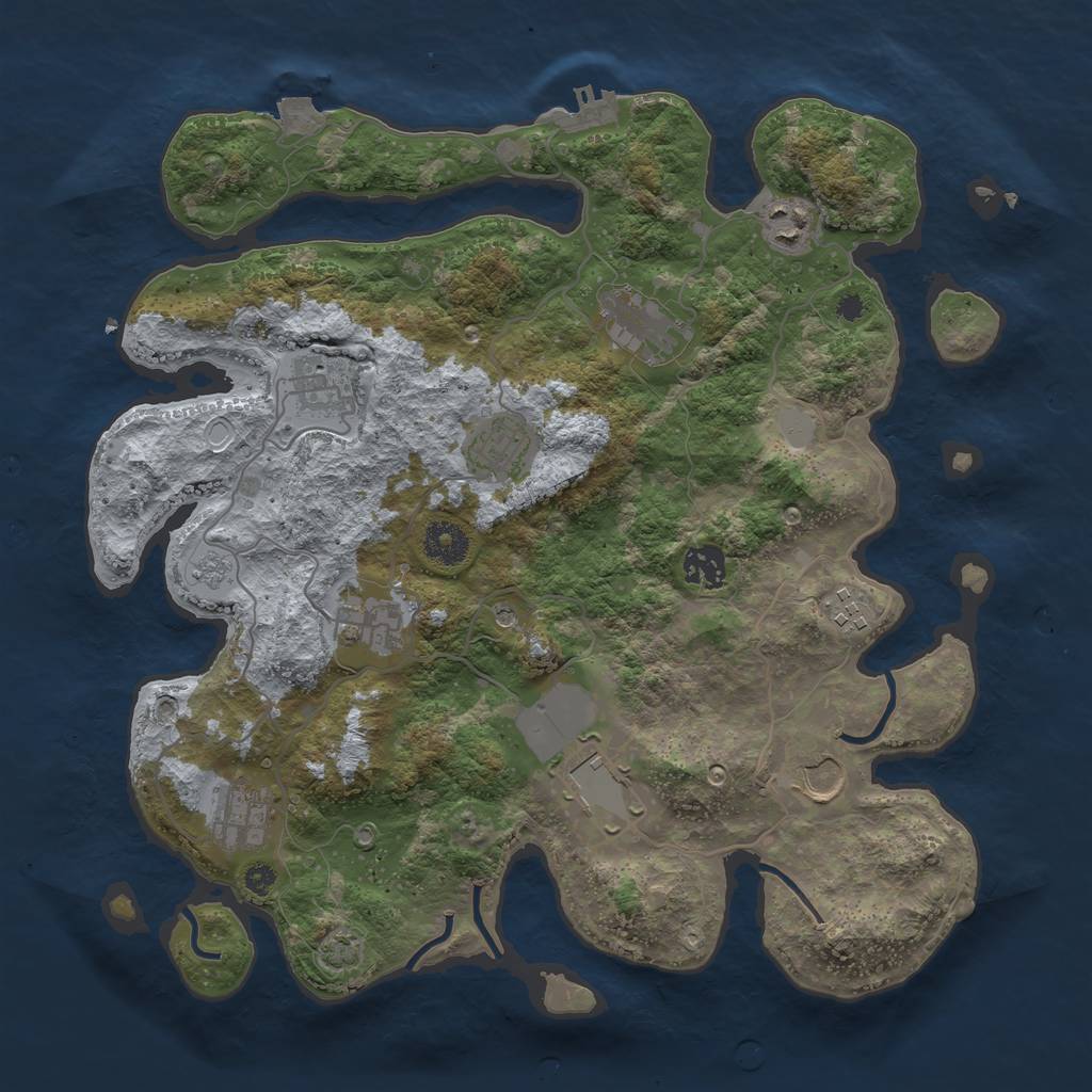 Rust Map: Procedural Map, Size: 3650, Seed: 38059968, 17 Monuments