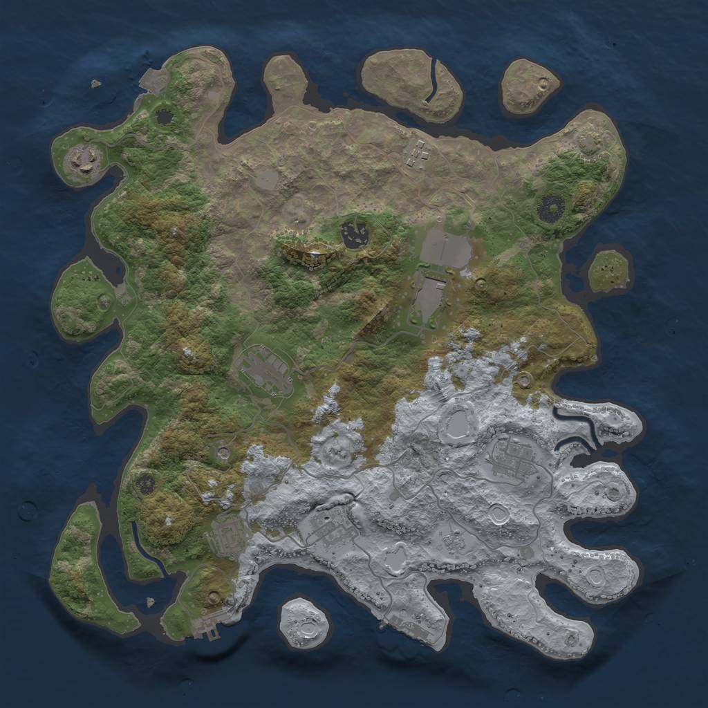 Rust Map: Procedural Map, Size: 3750, Seed: 7704, 16 Monuments