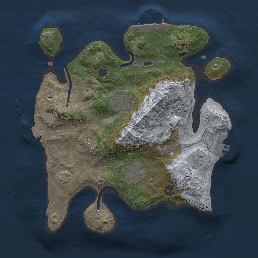 Rust Map: Procedural Map, Size: 2500, Seed: 574724460, 11 Monuments