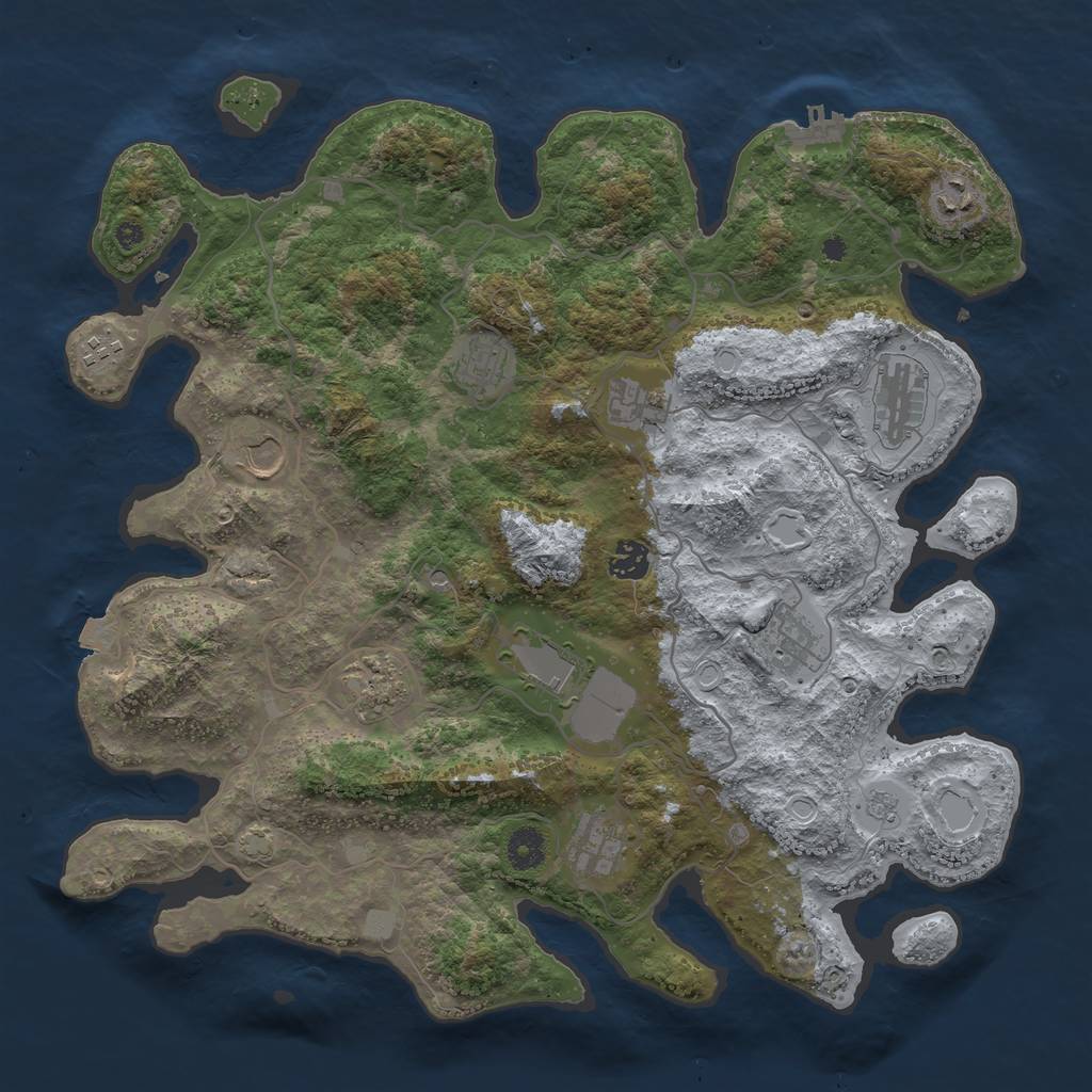 Rust Map: Procedural Map, Size: 4000, Seed: 1977897599, 18 Monuments