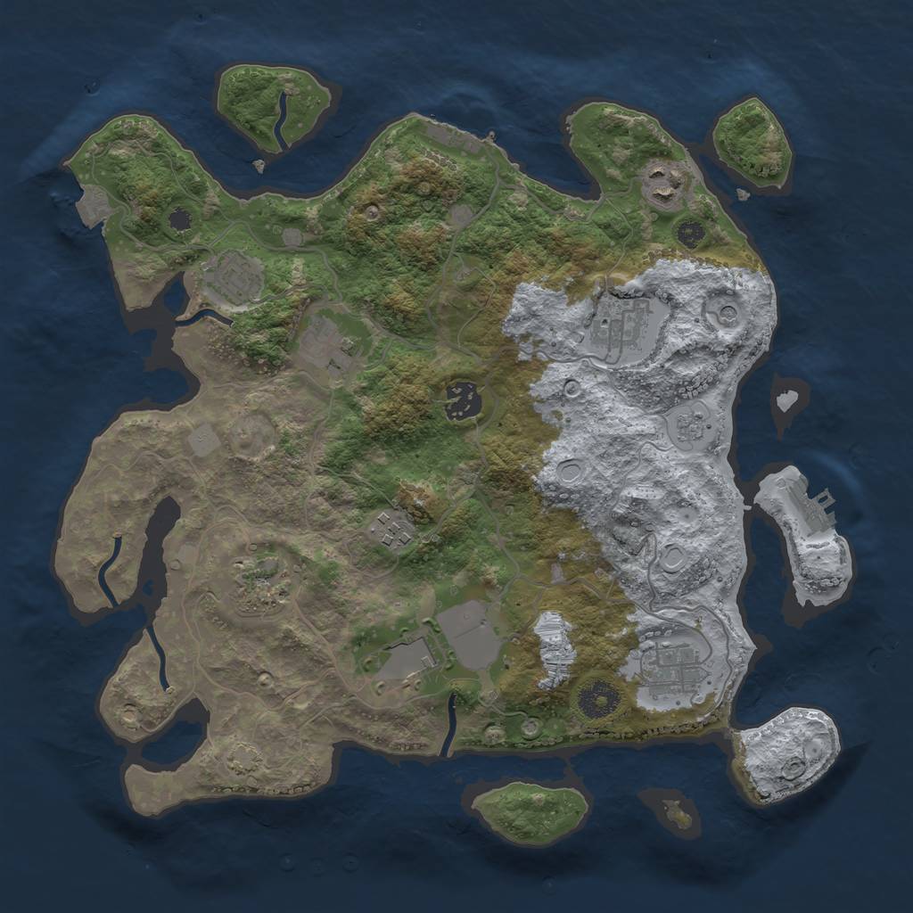 Rust Map: Procedural Map, Size: 3500, Seed: 631096768, 17 Monuments