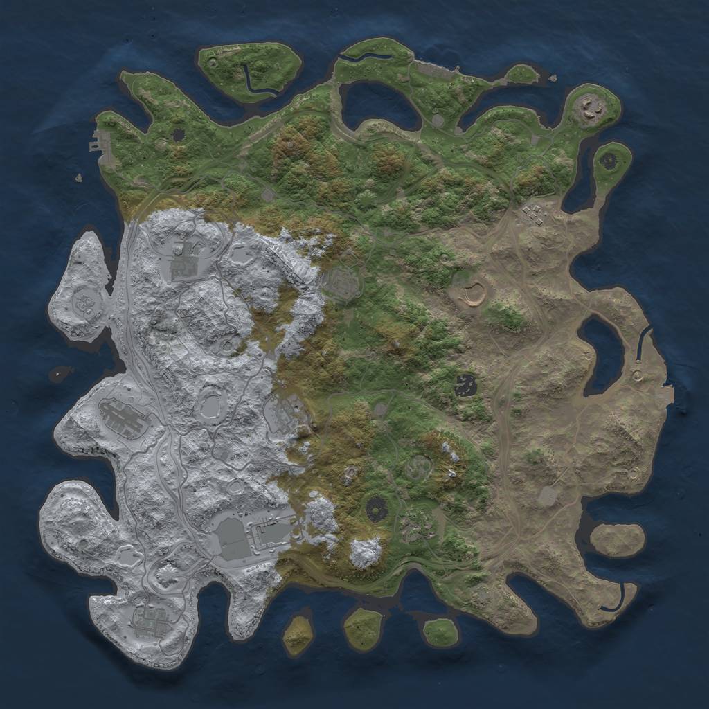 Rust Map: Procedural Map, Size: 4500, Seed: 1099425327, 19 Monuments