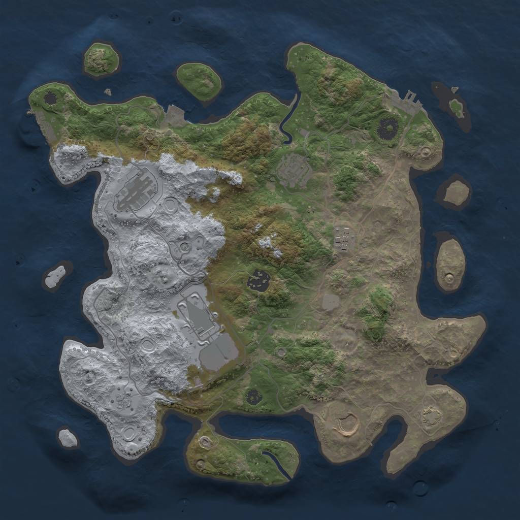 Rust Map: Procedural Map, Size: 3500, Seed: 2087186403, 14 Monuments