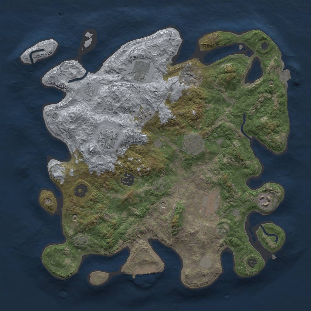 Rust Map: Procedural Map, Size: 3450, Seed: 53119340, 14 Monuments