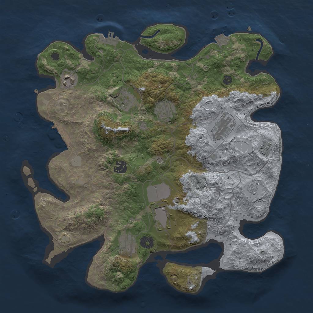 Rust Map: Procedural Map, Size: 3500, Seed: 1033954860, 16 Monuments