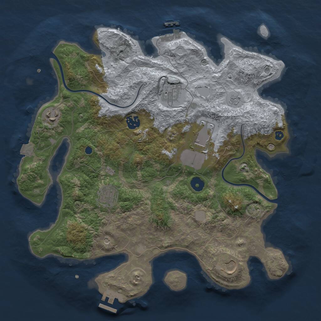 Rust Map: Procedural Map, Size: 3500, Seed: 3725, 12 Monuments
