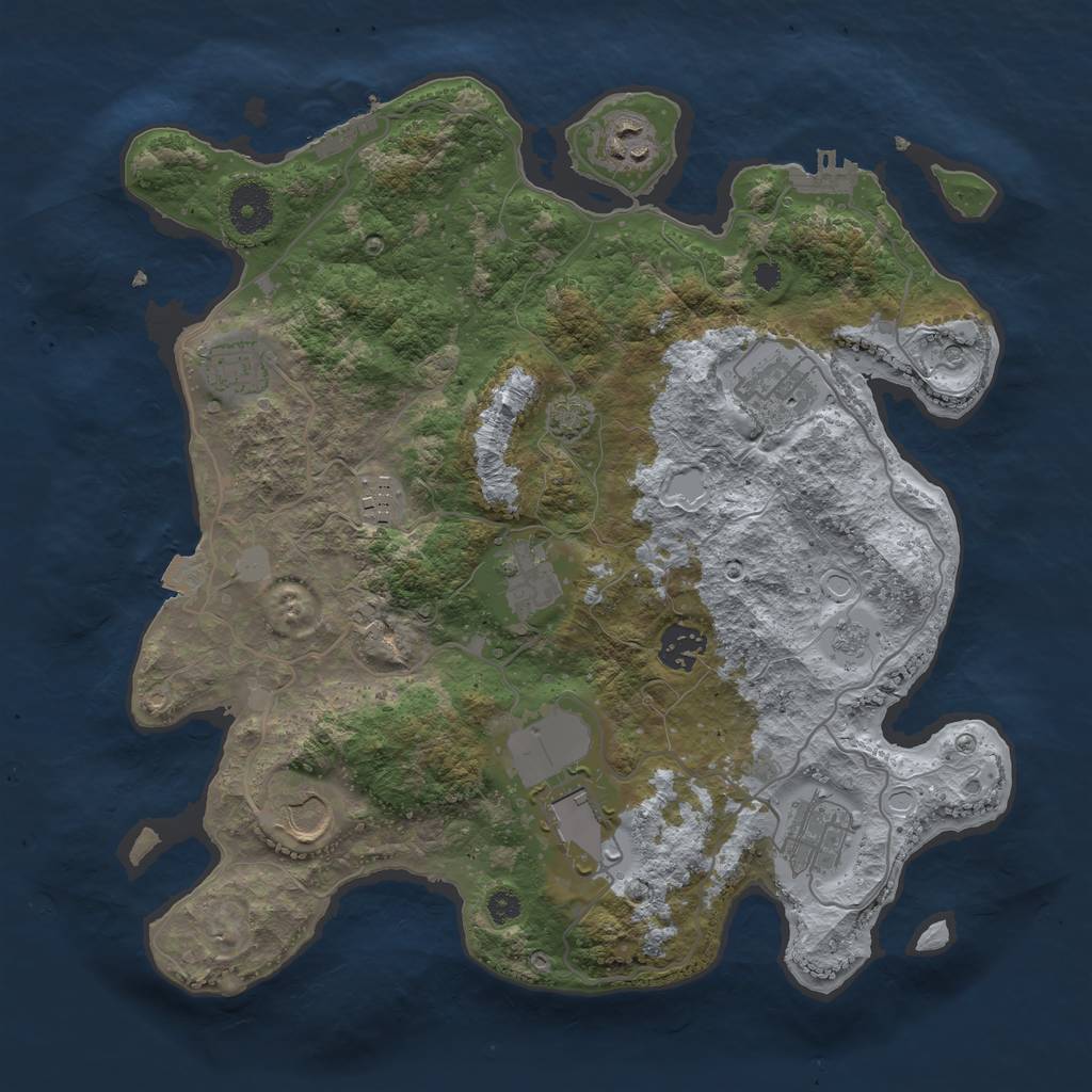 Rust Map: Procedural Map, Size: 3500, Seed: 2074374523, 17 Monuments