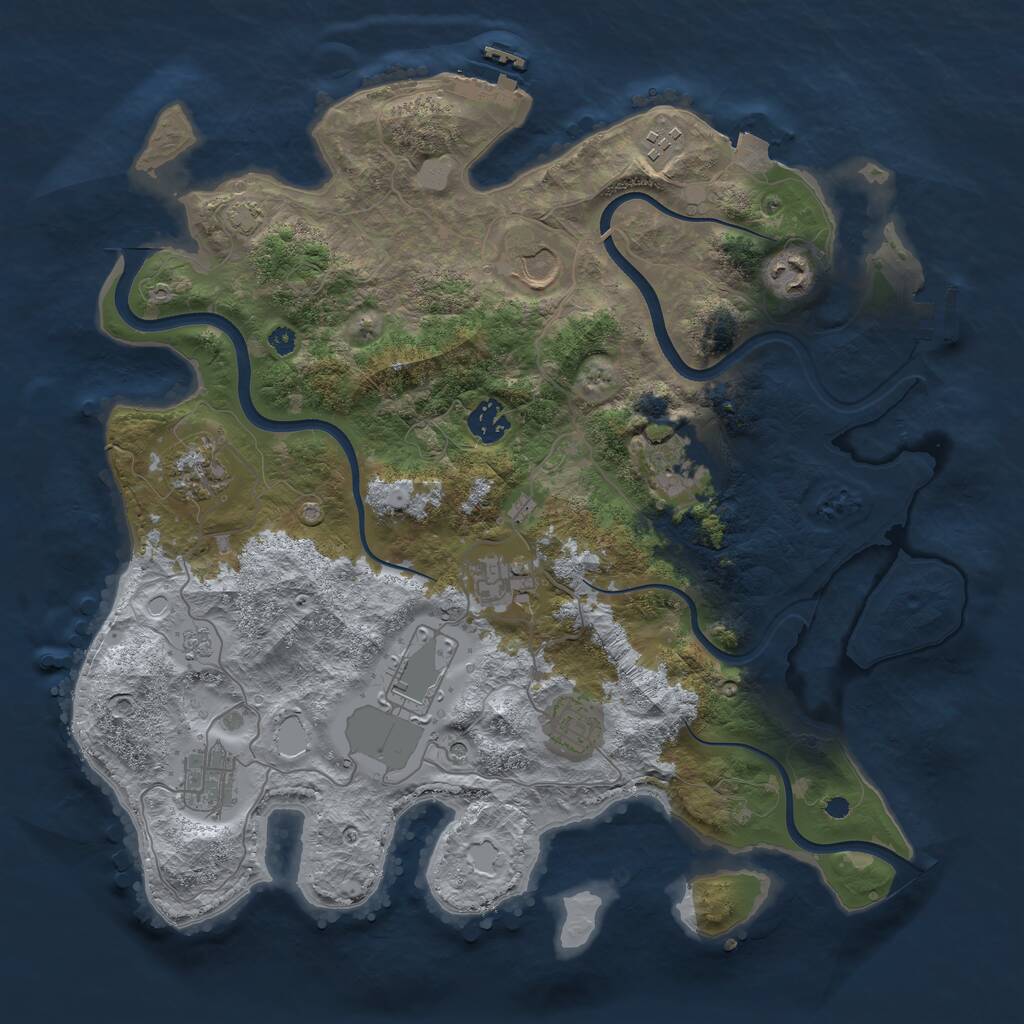 Rust Map: Procedural Map, Size: 3750, Seed: 780123, 16 Monuments