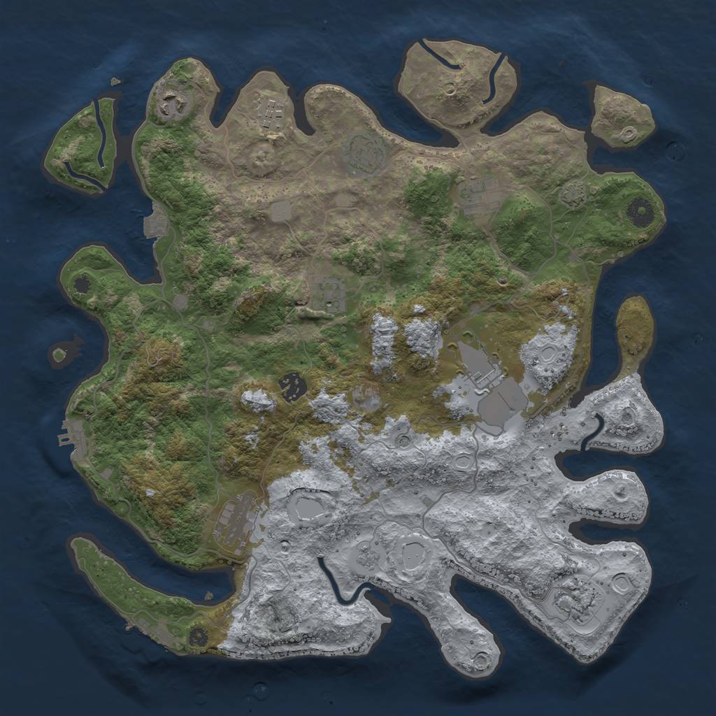 Rust Map: Procedural Map, Size: 3800, Seed: 33344120, 17 Monuments