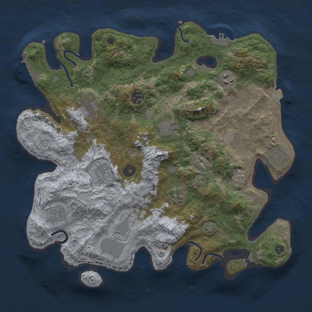 Rust Map: Procedural Map, Size: 3700, Seed: 2071356617, 18 Monuments