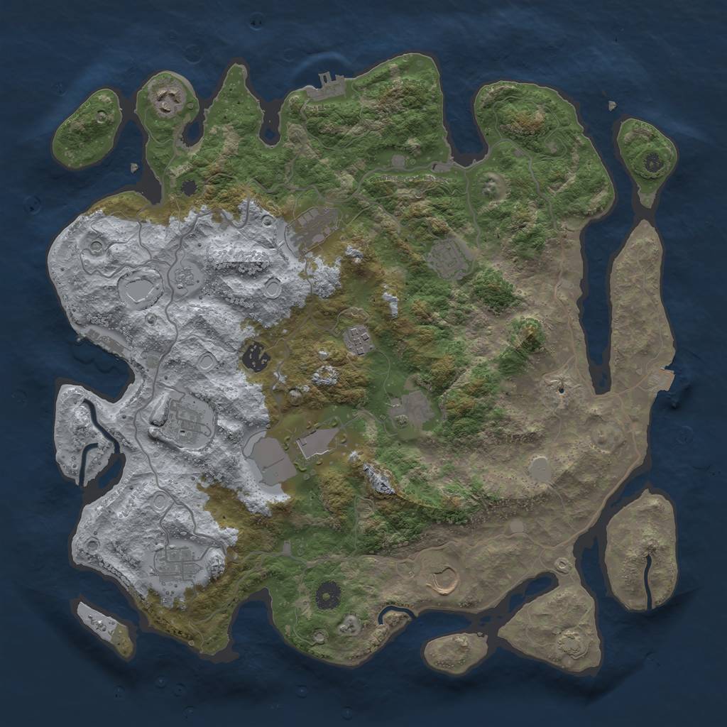 Rust Map: Procedural Map, Size: 4000, Seed: 735501336, 18 Monuments