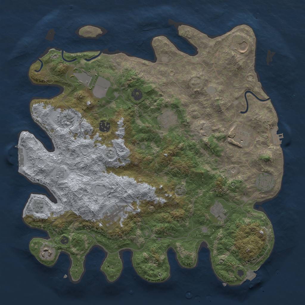 Rust Map: Procedural Map, Size: 3950, Seed: 1295225586, 19 Monuments