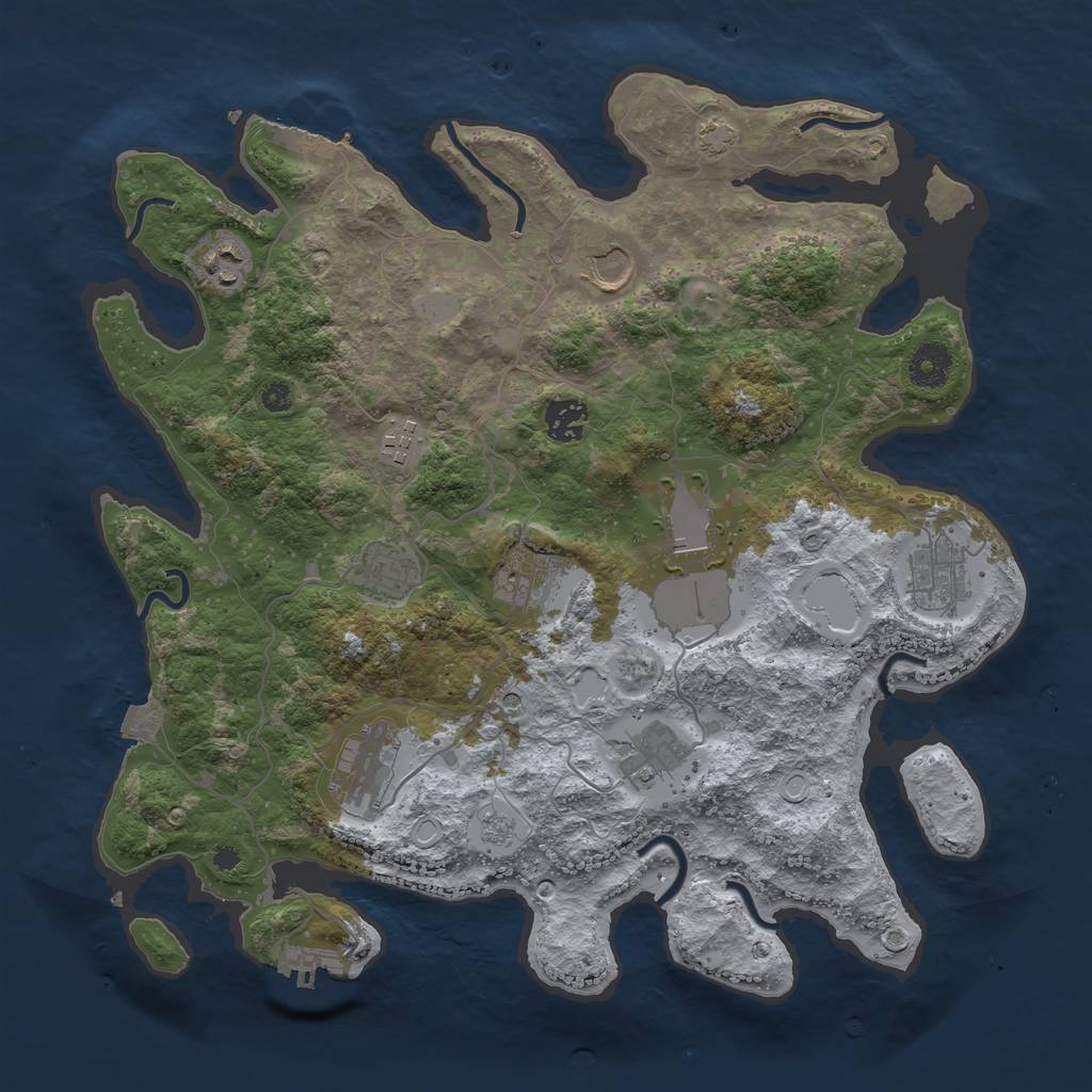 Rust Map: Procedural Map, Size: 3700, Seed: 1955380378, 18 Monuments