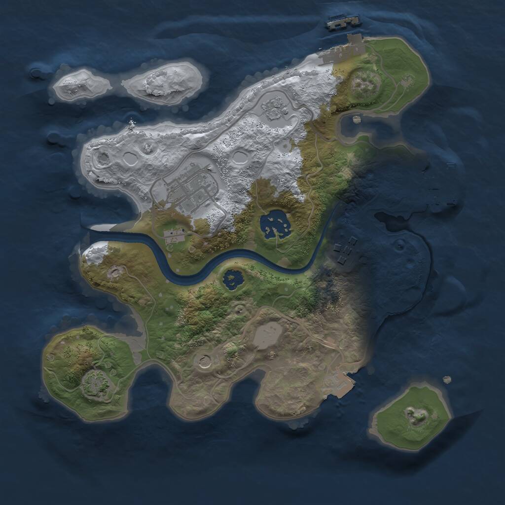 Rust Map: Procedural Map, Size: 2500, Seed: 77477, 9 Monuments