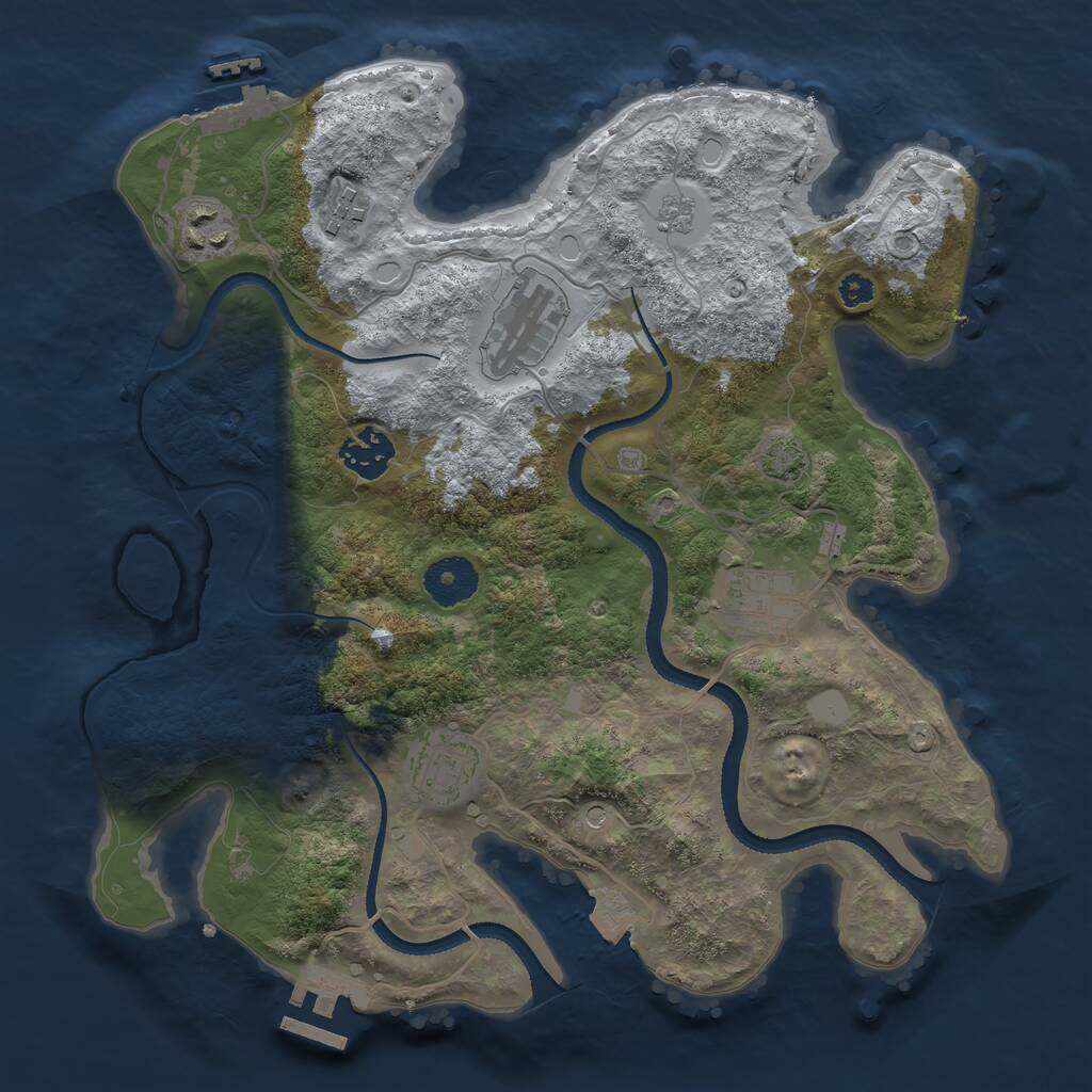 Rust Map: Procedural Map, Size: 3250, Seed: 1034486183, 12 Monuments